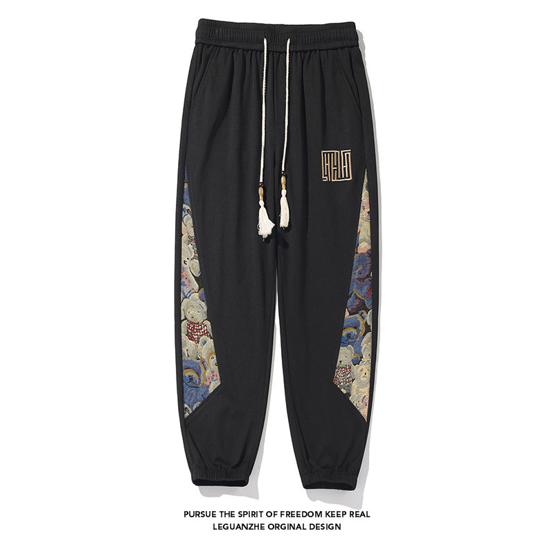 White Background Plus Size Pineapple Plaid National Style Bear Sweatpants