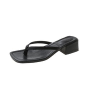 Women's Fashion Outerwear Square Toe All-matching Chunky Heel Non-slip Beach Flip Flops