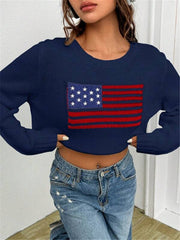 Women's Loose Round Neck Flag Sweater