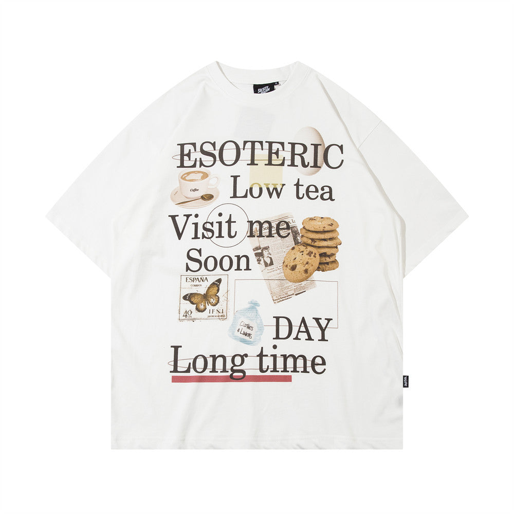 Biscuit Dessert Letter Print Short-sleeve