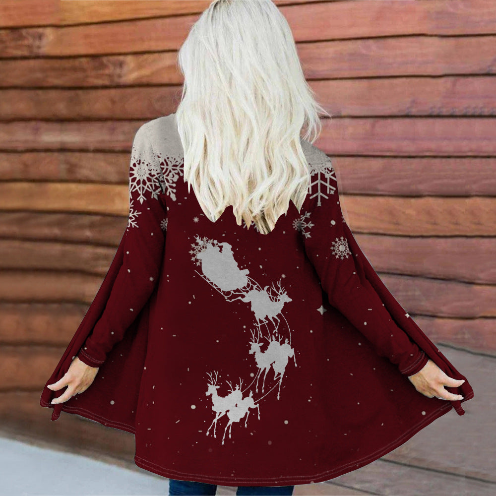 Women's Digital Printing Collarless Long-sleeved Jacket