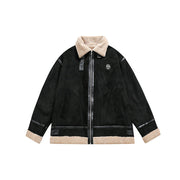 Solid Color Deerskin Cashmere Lambswool Lapel Cotton Jacket
