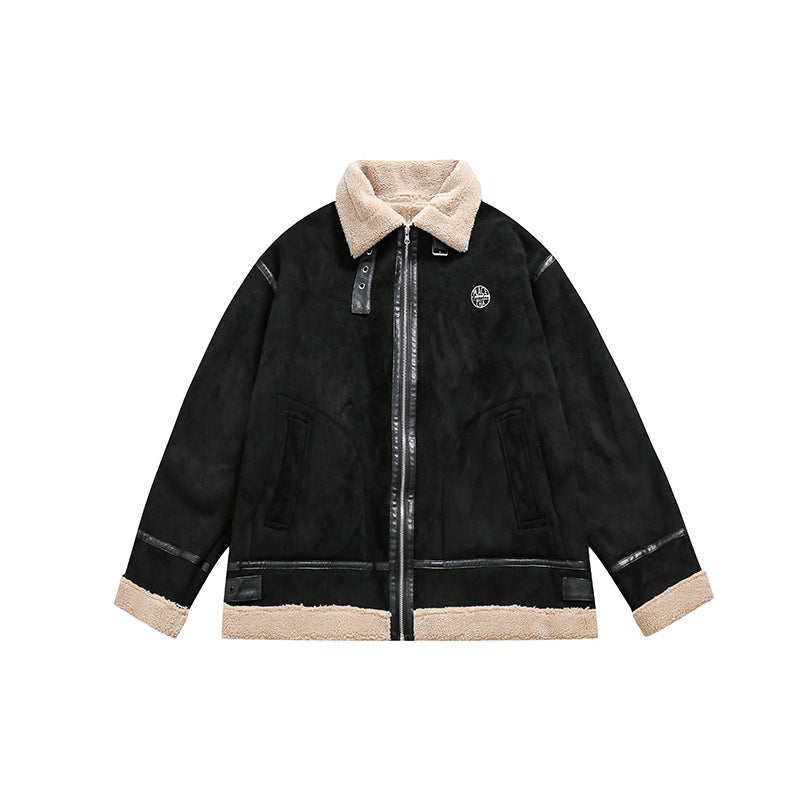 Solid Color Deerskin Cashmere Lambswool Lapel Cotton Jacket