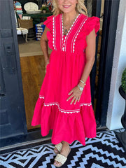Women's Lace Patchwork Ruffled Dress