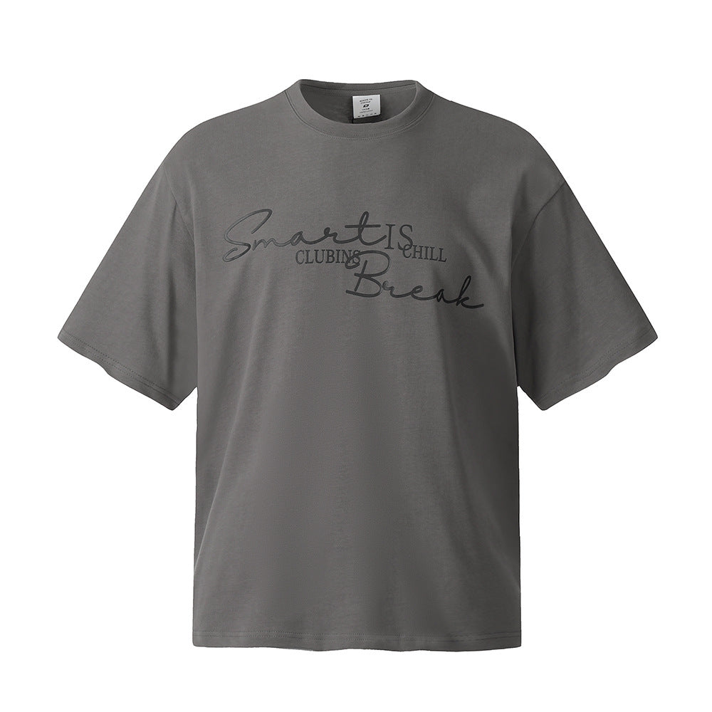 Embroidered Letter Short Sleeve T-shirt Casual Cotton