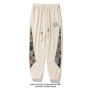 White Background Plus Size Pineapple Plaid National Style Bear Sweatpants