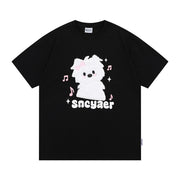 High Street Cute Plush Embroidery Puppy Short Sleeve