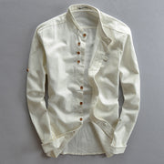 Men's Casual Linen Shirt Chinese Style Stand Collar