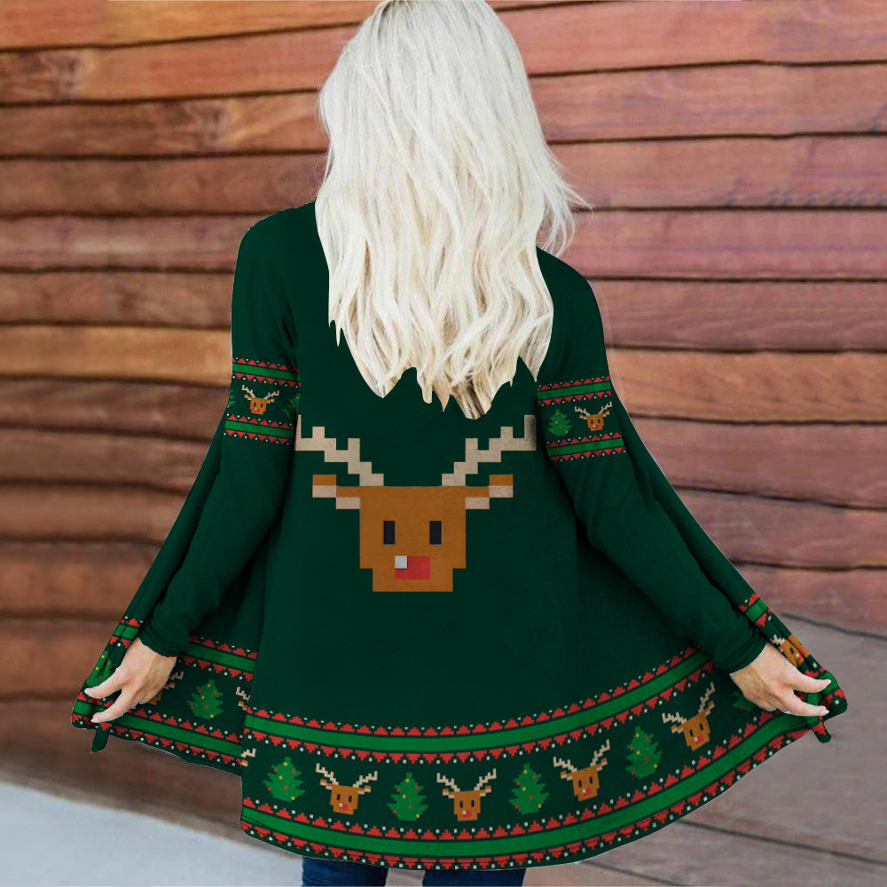 Women's Digital Printing Collarless Long-sleeved Jacket