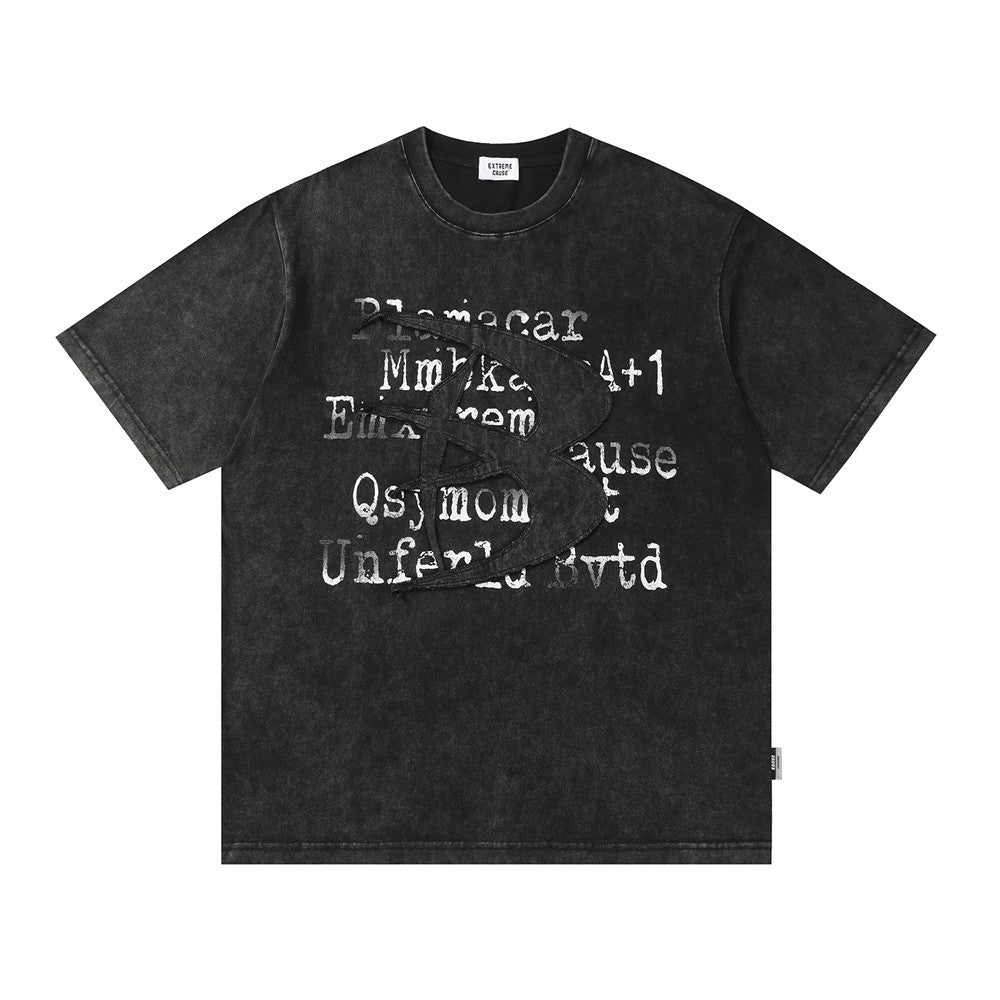 Patch Letter Washed And Worn Short Sleeve