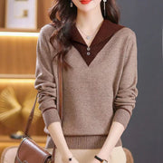 Lapel Outer Long-sleeves Knitted Pullover Sweater Women