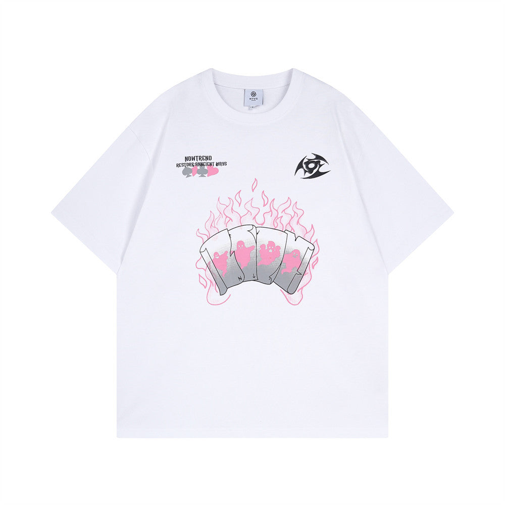 Creative Abstract Flame Print Short Sleeve