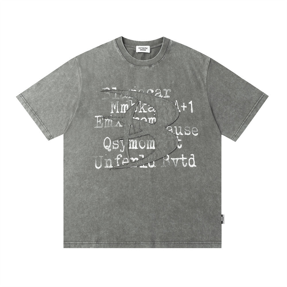 Patch Letter Washed And Worn Short Sleeve
