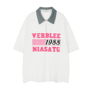European And American Letter Print Short-sleeve Polo Shirt