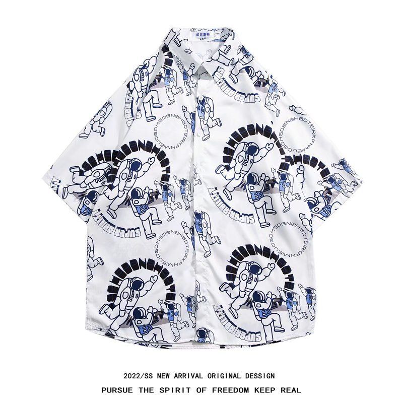 Men's Retro Hong Kong Style Short Sleeve Printed Shirt