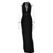 Halter Backless Long Pure Color Split Dress