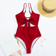 Green Polka Dot Split Leopard Solid Color Swimsuit