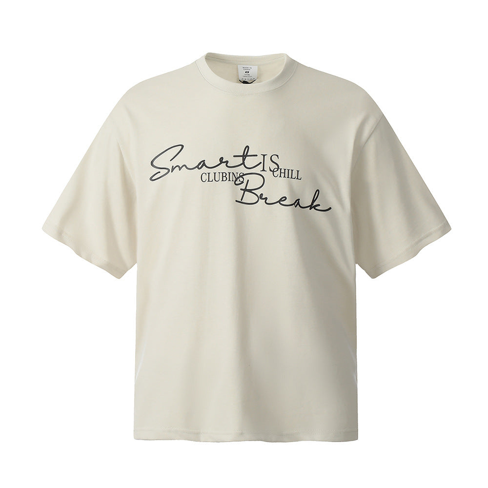 Embroidered Letter Short Sleeve T-shirt Casual Cotton