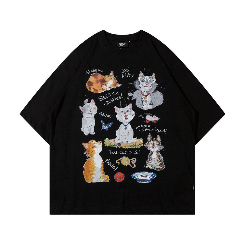 Cartoon Animation Kitten Print Short Sleeve