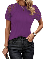 T-shirt Round Neck Lace Lace Stitching Coat Women