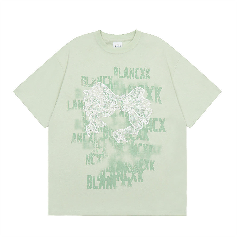 Bow Embroidered Printed Short Sleeve