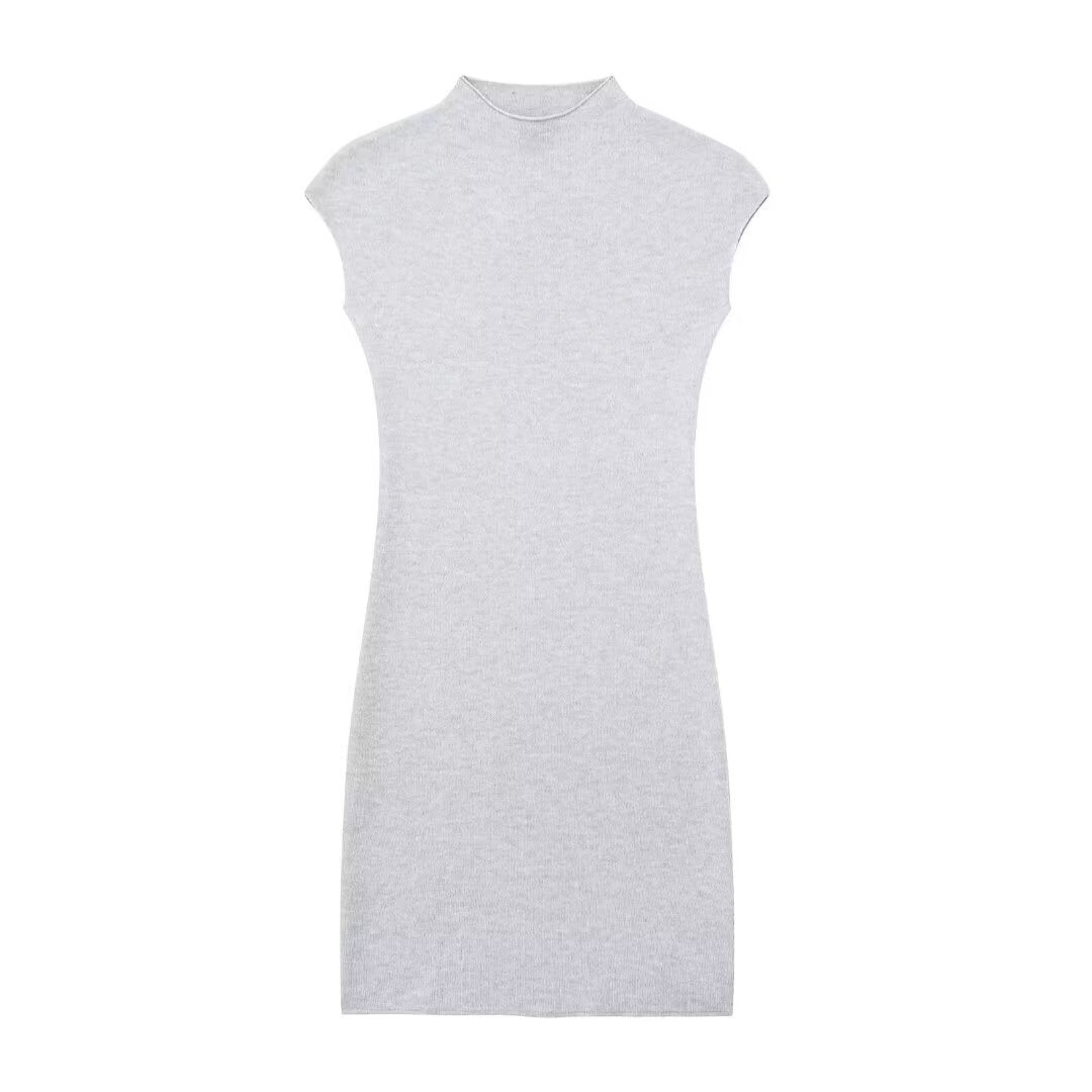 Women's Solid Color Stretch Knitted Short Dress