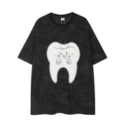 Funny Funny Teeth Paste Cloth Embroidery Short Sleeve