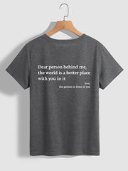 Plain Letter Jacket Round Neck Short Sleeve