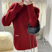High Neck Split Knitted Women's Long-sleeved Sweater