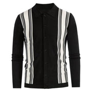 Men's Spring Thin Knitted Shirt Stripe Splicing