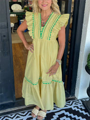 Women's Lace Patchwork Ruffled Dress