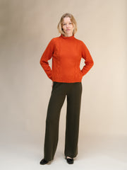 Cashmere Mix Cable High Neck Sweater