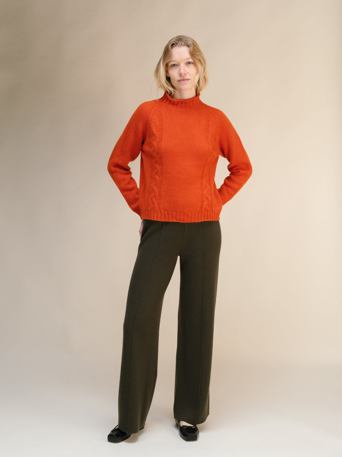 Cashmere Mix Cable High Neck Sweater