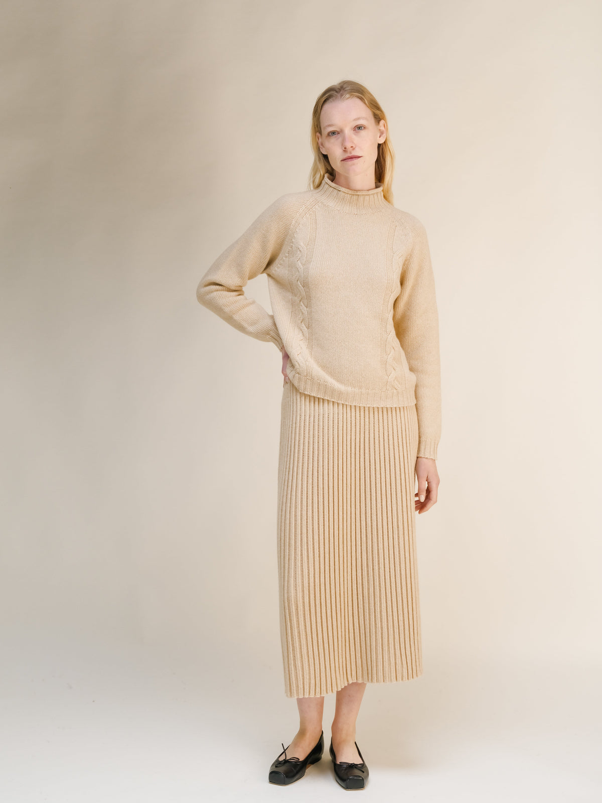 Cashmere Mix Cable High Neck Sweater