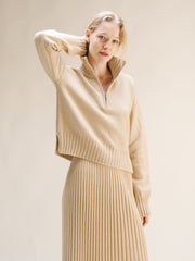 Cashmere Mix High Neck Zip Sweater