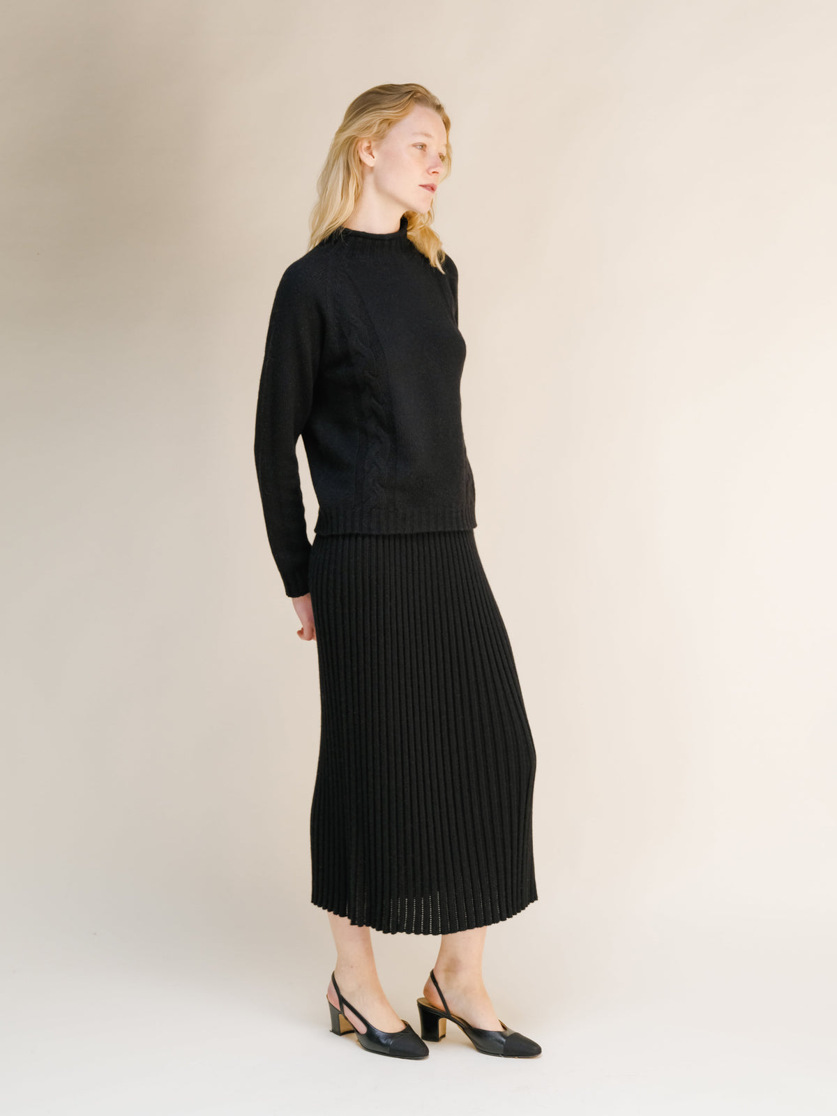Cashmere Mix Cable High Neck Sweater