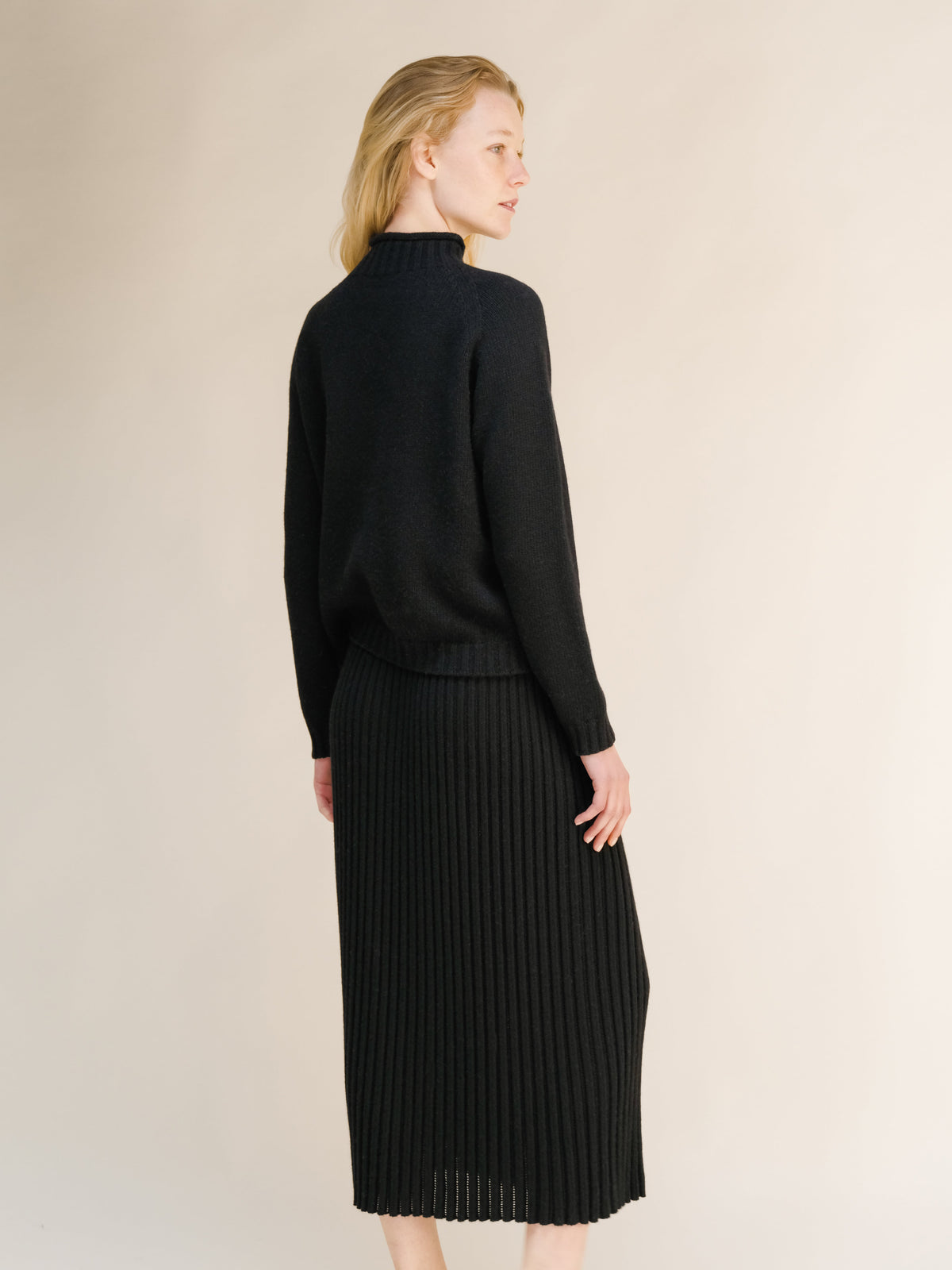 Cashmere Mix Cable High Neck Sweater