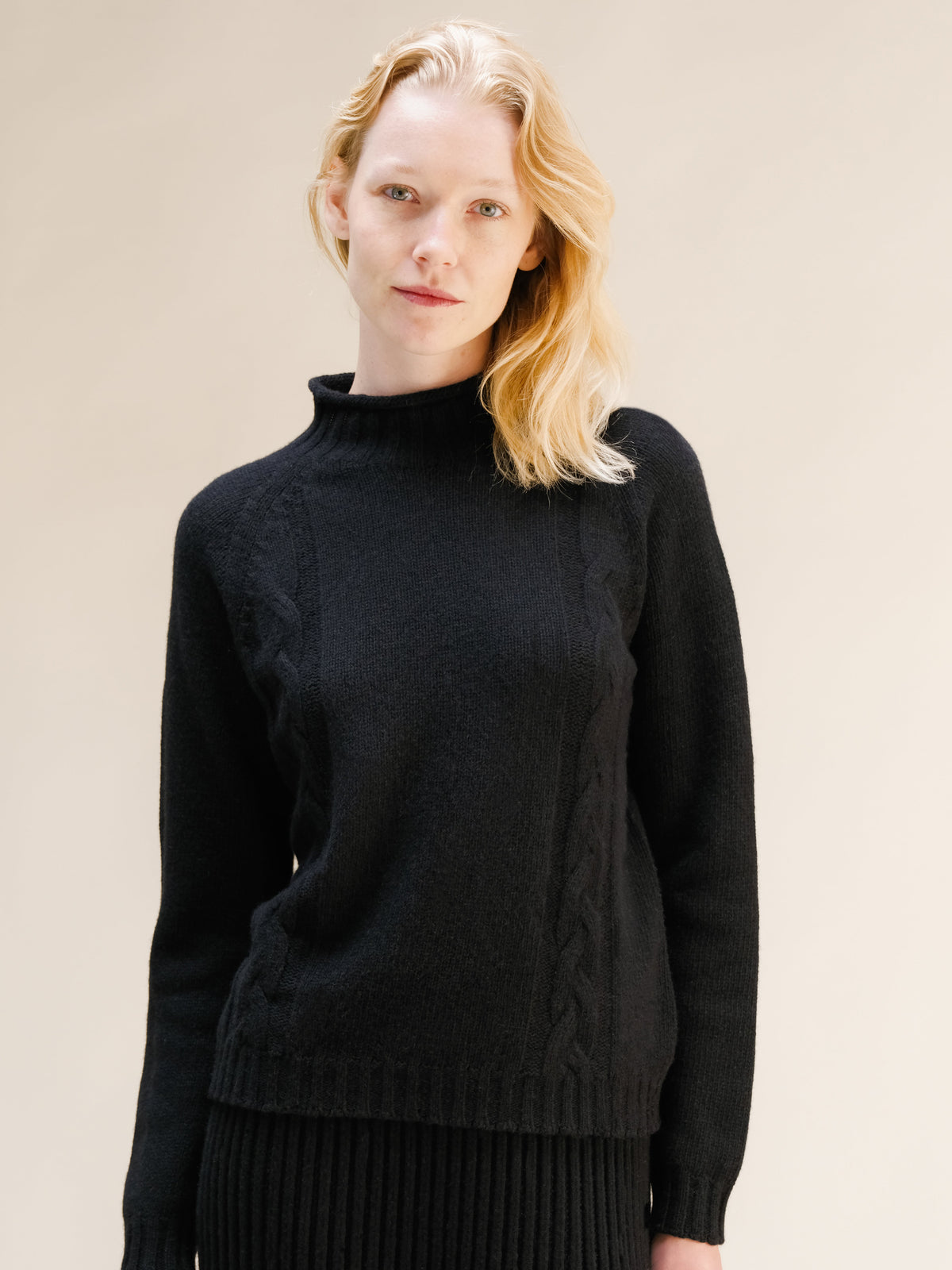 Cashmere Mix Cable High Neck Sweater