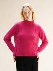 Cashmere Mix Cable High Neck Sweater
