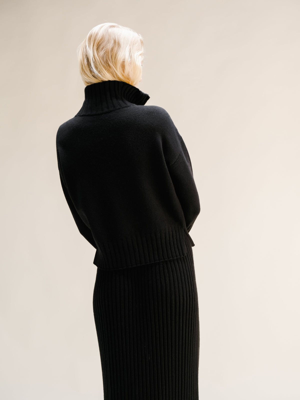 Cashmere Mix High Neck Zip Sweater