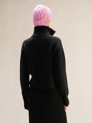 Cashmere Mix High Neck Zip Sweater