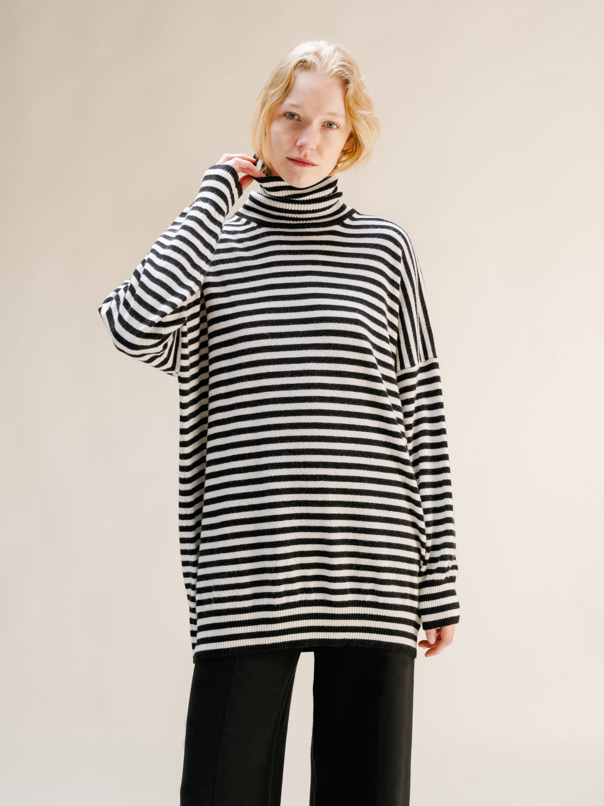 Cashmere Mix Maxi Striped Turtleneck