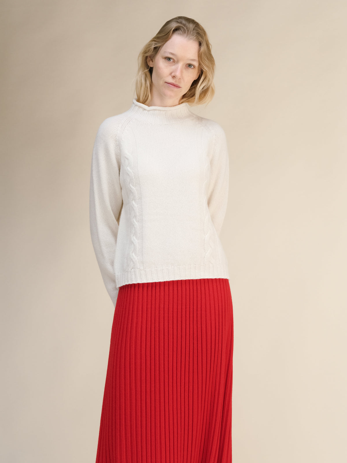 Cashmere Mix Cable High Neck Sweater