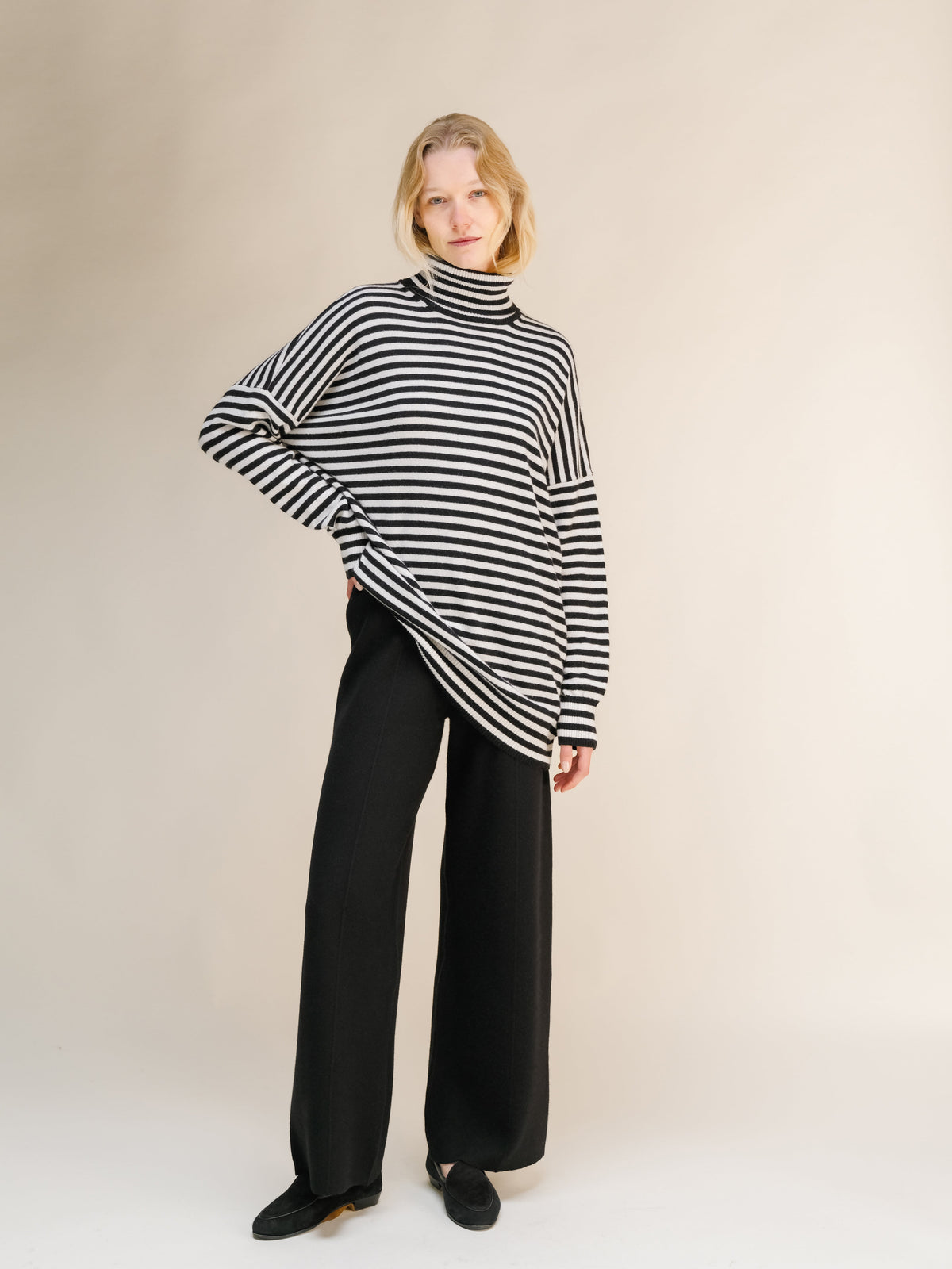 Cashmere Mix Maxi Striped Turtleneck