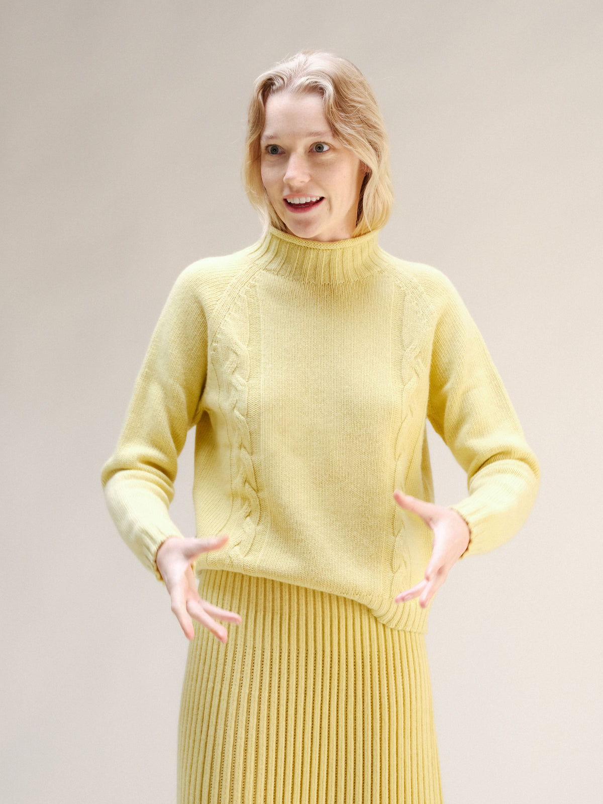 Cashmere Mix Cable High Neck Sweater