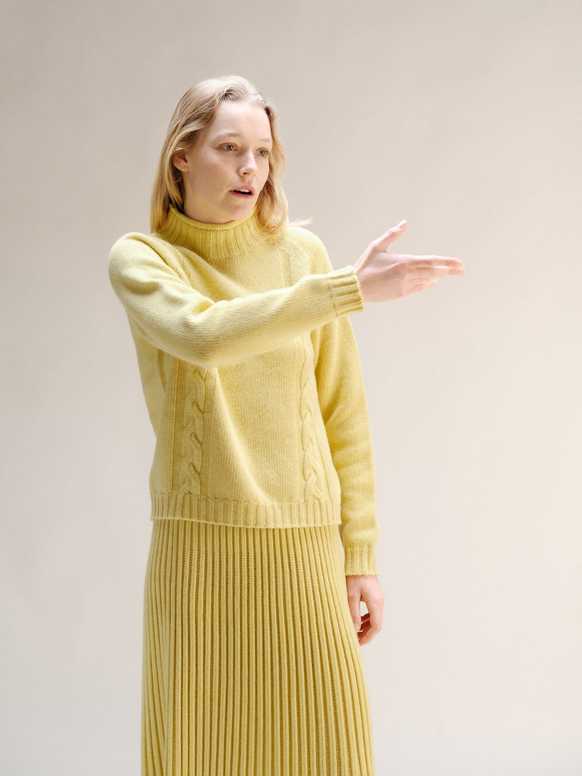 Cashmere Mix Cable High Neck Sweater