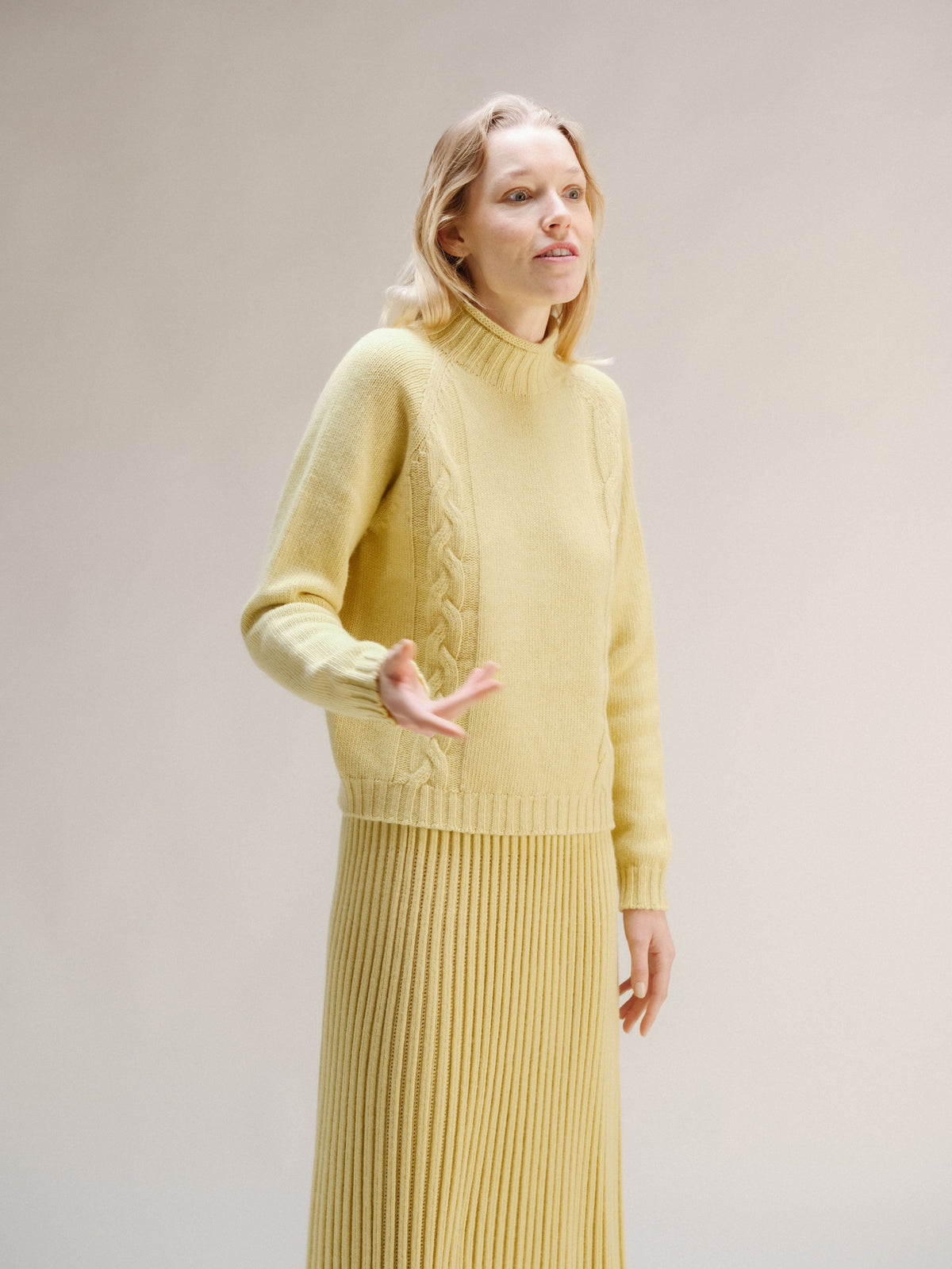 Cashmere Mix Cable High Neck Sweater