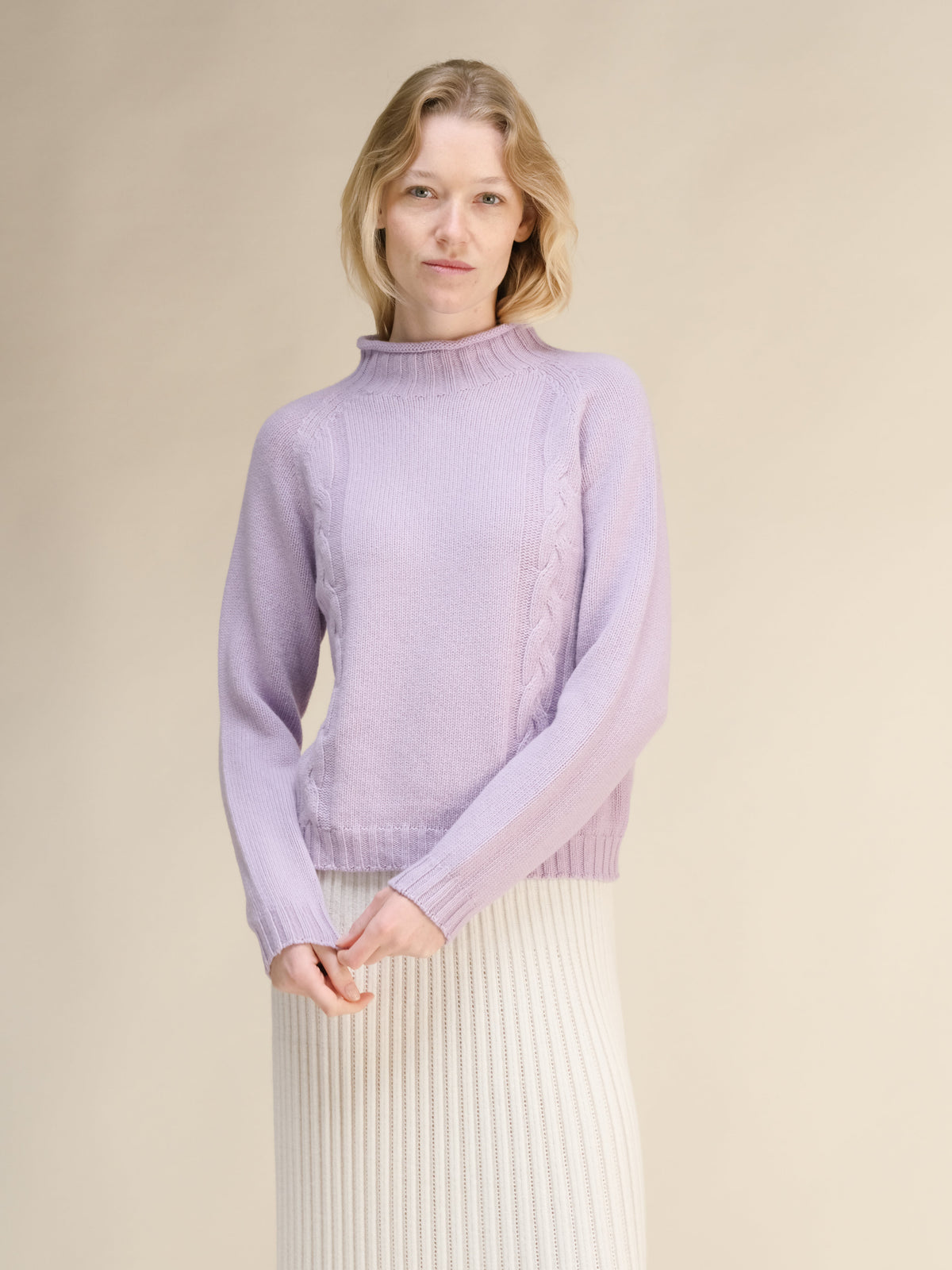 Cashmere Mix Cable High Neck Sweater