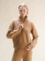 Cashmere Mix High Neck Zip Sweater