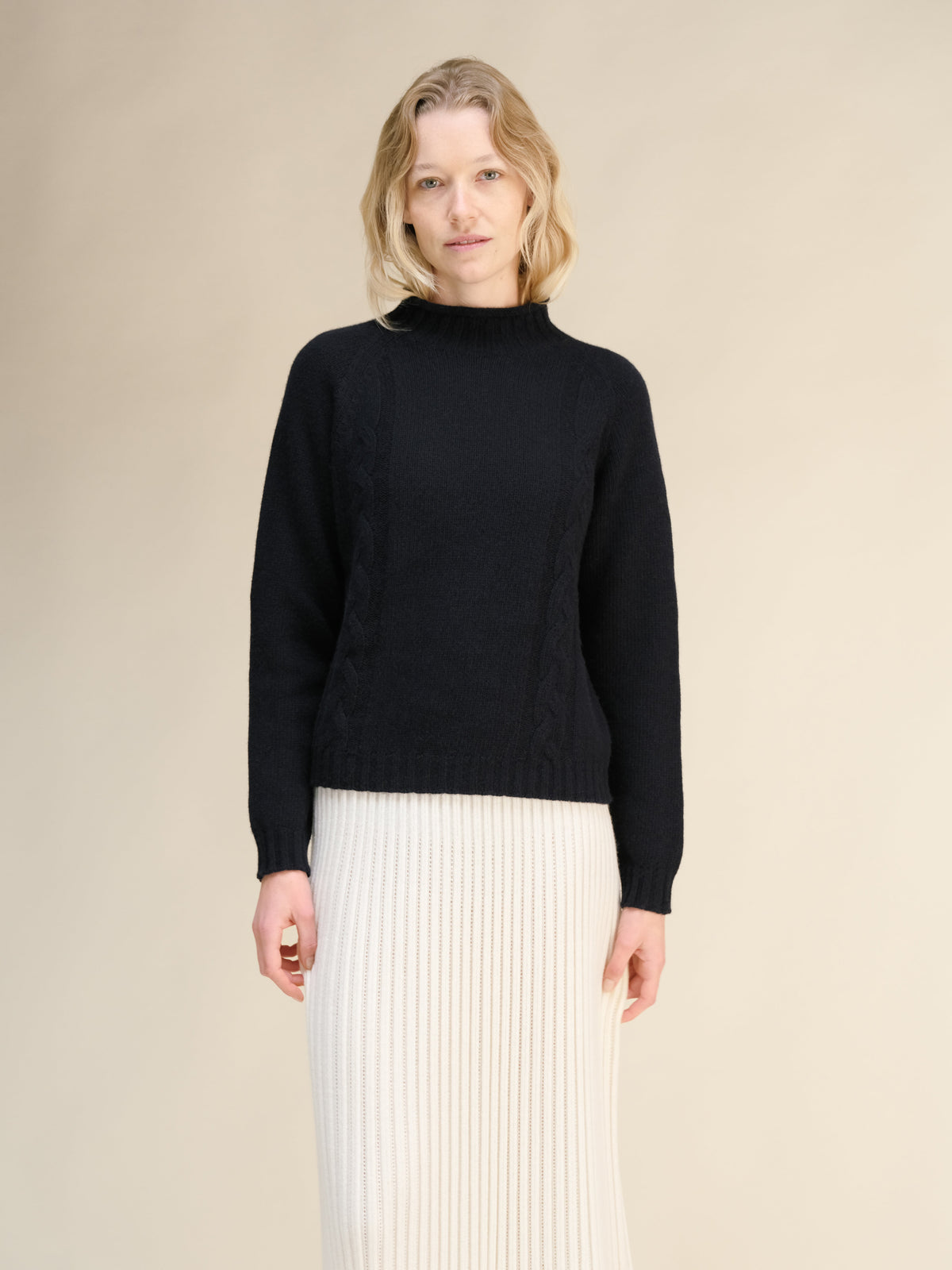 Cashmere Mix Cable High Neck Sweater